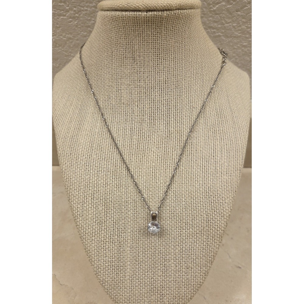 Vintage Sterling Silver Twist Necklace‎ Large CZ Sterling Pendant 18"